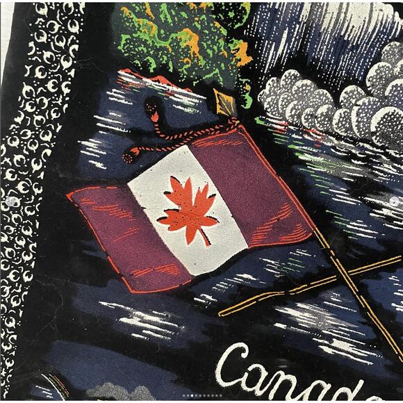 Vintage Flocked Velvet Niagara Falls American Canadian Banner - Picture 3 of 10